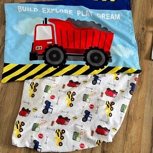 Fun house toddler bed 2pc bedding set construction trucks pillowcase fitted